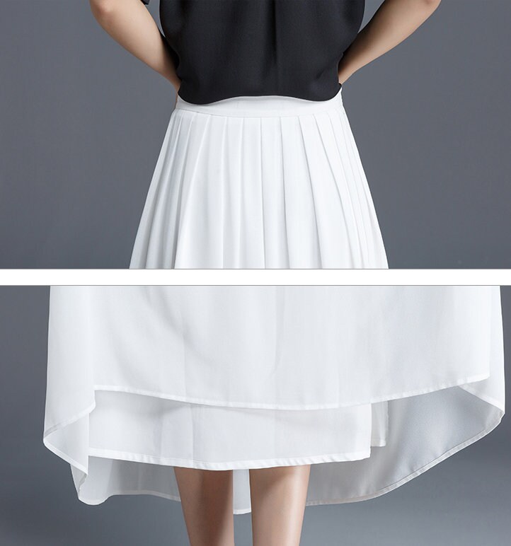 Women's White Chiffon Midi Skirt, Soft Pleated Chiffon Skirt