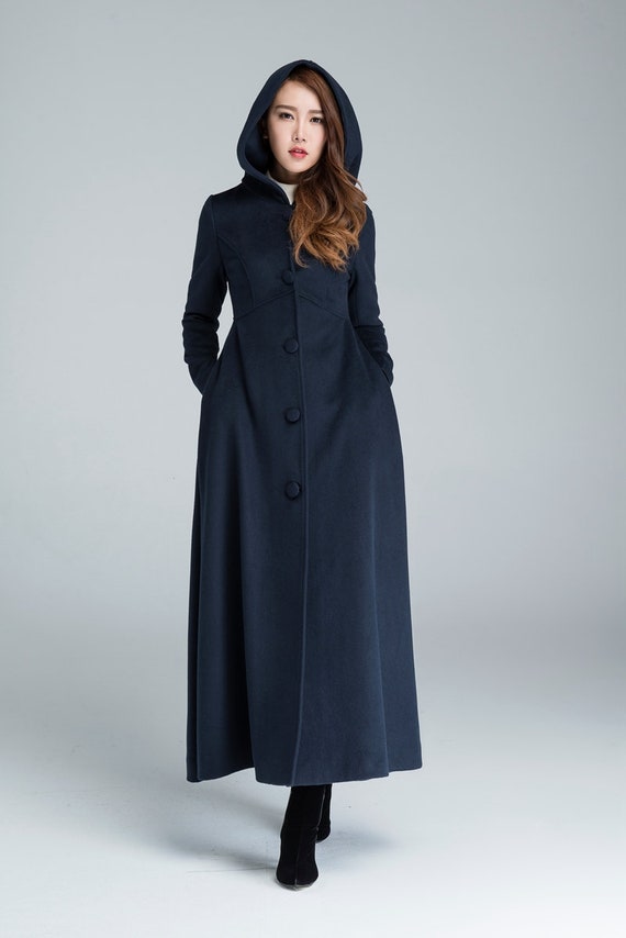 Long Wool Coat, Women's Winter Coat, Hooded Coat, Maxi Coat, Navy Blue Coat,  Hooded Wool Coat, Coat, Maxi Coat, Vintage Clothing 1637 -  Canada