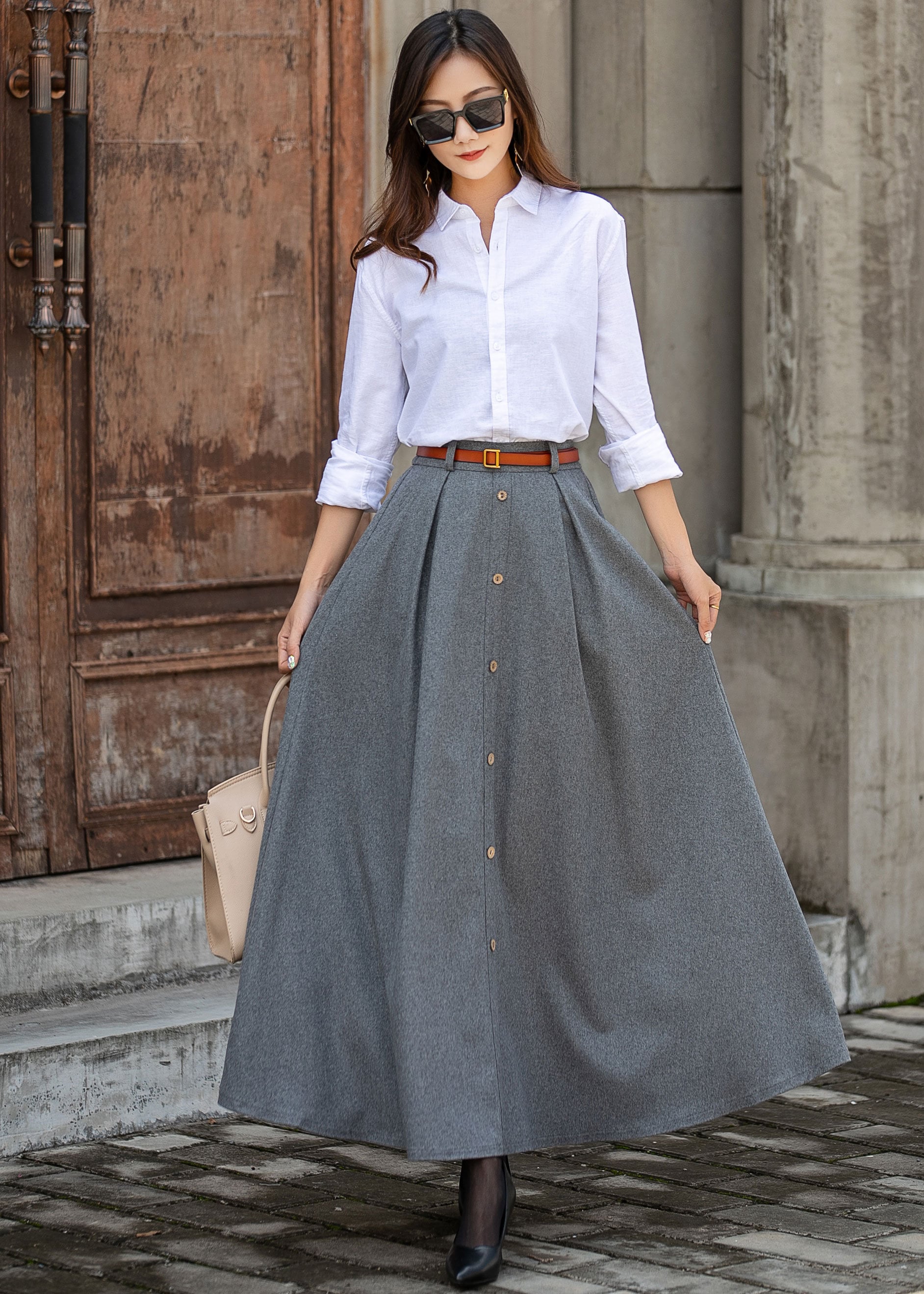 Wool Skirt, Maxi Skirt, Autumn Winter Skirt, Gray Wool Skirt, Long