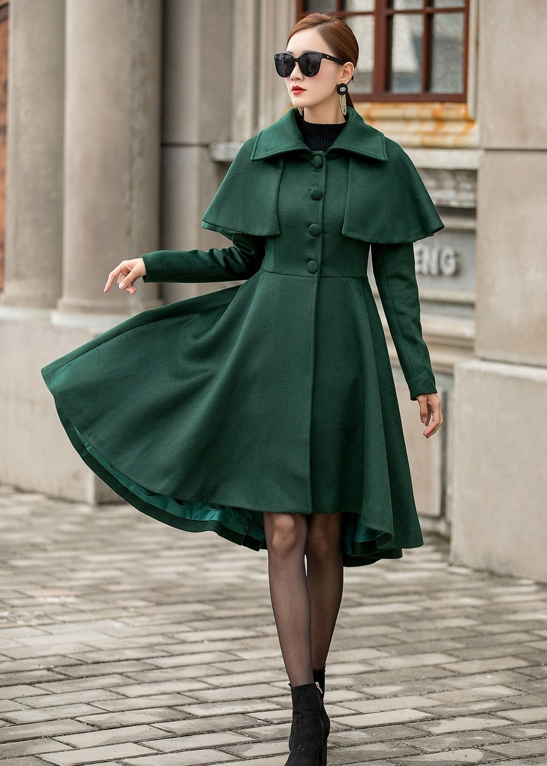 Asymmetrical Princess Wool Coat, Victorian Wool Coat, Fit and