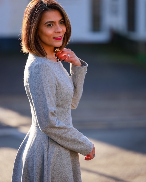 Gray long sleeves wool dress winter women 4143 Gray long sleeves wool dress winter women 4143