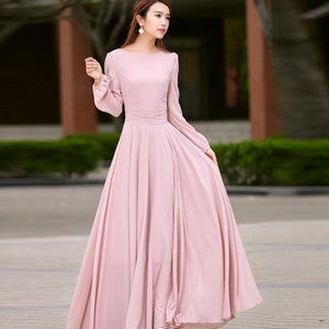 Chiffon dress, Pink dress, Long sleeve Bohemian Swing Chiffon dress, Women Summer spring Fit and Flare Chiffon Maxi dress, Custom dress 2623 image 3