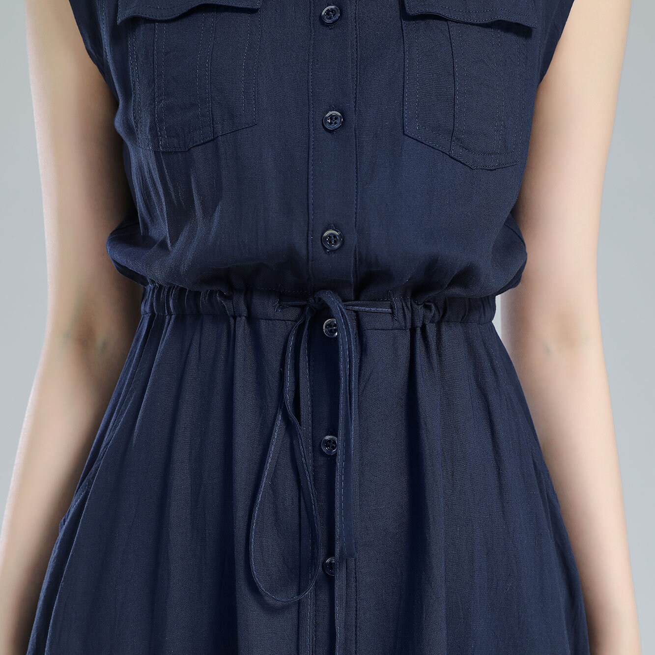 Linen Summer Midi Dress | Xs Blue Sleeveless Shirt 3619 Handmade By Xiaolizi Linen Summer Midi Dress | Xs Blue Sleeveless Shirt 3619 Handmade By Xiaolizi