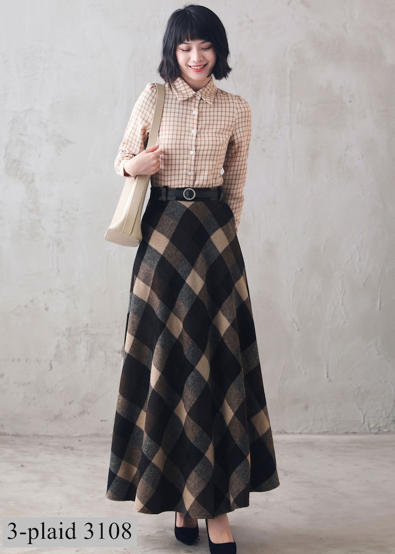 Tartan Long Wool Skirt Women, Wool Maxi Skirt, Plaid Wool Skirt, High Waist Flared Skirt, 1940s A Line Skirt, Warm Autumn Winter Skirt 3108 3-plaid 3108