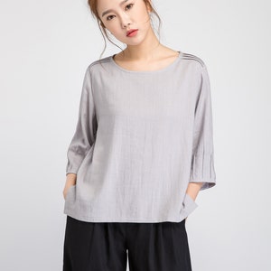 Blouse en lin ample, haut en lin blanc, chemise en lin grande taille, haut d'été pour femme, haut surdimensionné, haut en lin pour femme 77711 Light gray-1928