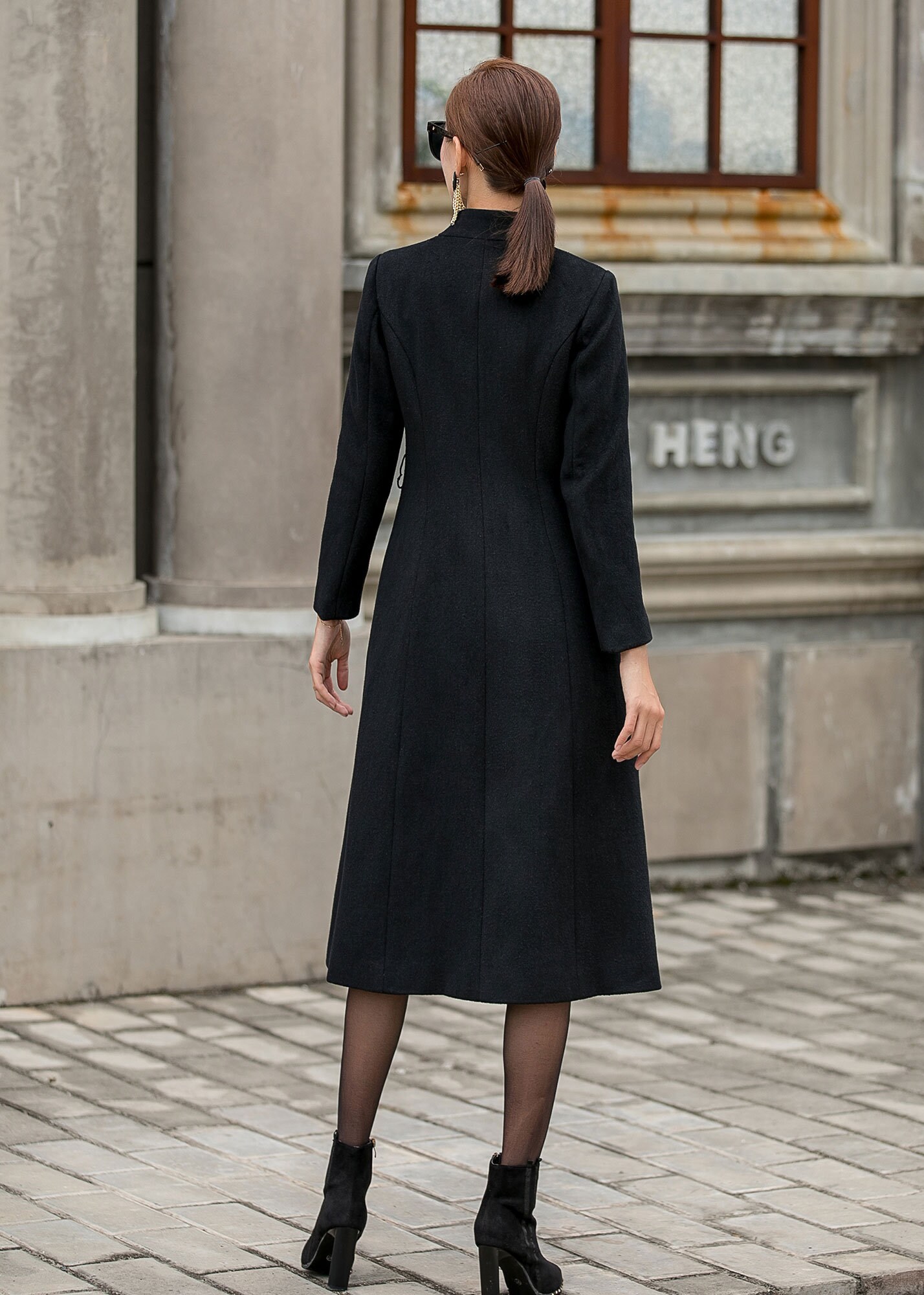 Long Wool Coat Women Stand Collar Coat Black Trench Coat - Etsy