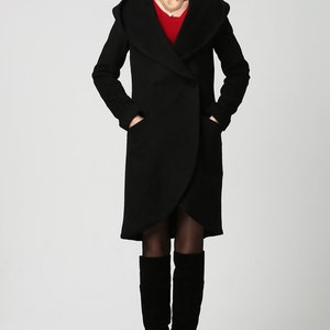Wrap coat, wool coat, white coat, hooded coat, winter coat, short coat, womens coats, casual coat, mod clothing, custom made 1119 black-1124