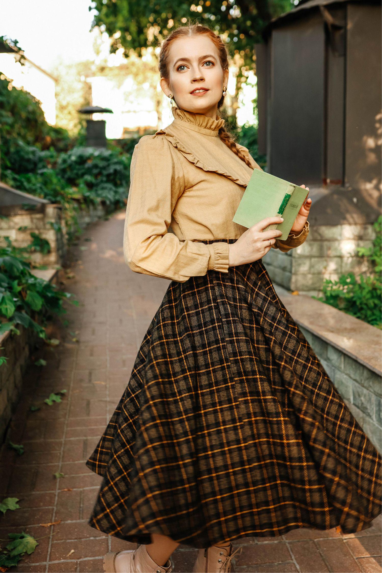Midi Wool Plaid Skirt, Swing Wool Skirt, Wool Circle Skirt