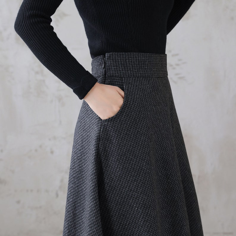 Wool skirt, Long Maxi Plaid Wool Skirt, Winter wool Skirt with Pocket, High Waist Flared Skirt, Ankle Length Full Skirt Xiaolizi 3120 image 9