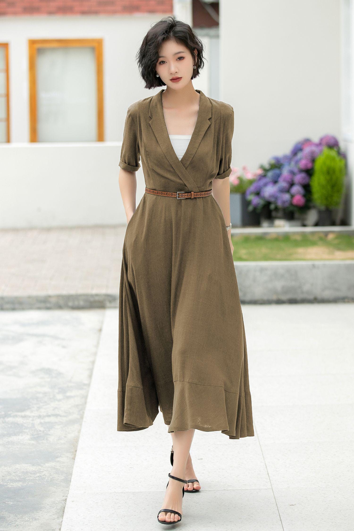 green blazer dress with belt Subtle Stripe Sweetheart Babydoll Dress – Peacocks & Pearls Lexington