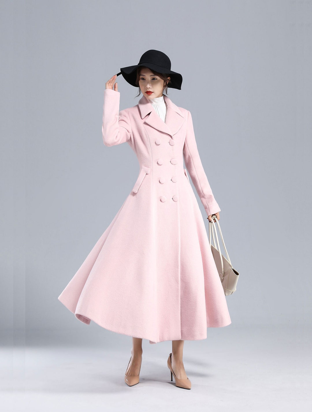 Retro Pink Wool Coat Women Winter Coat Fit and Flare Coat - Etsy