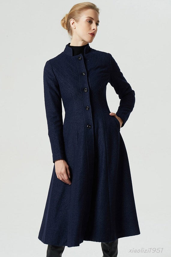 Midi wool coat Navy blue coat warm winter coat women coat | Etsy