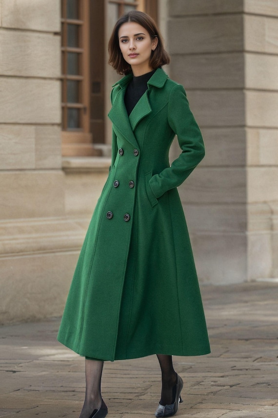 美品　kirov　DOUBLE BELTS CHESTER COAT　緑　1　S Double Breasted Trench in Suede Green – Wendy Murray Design