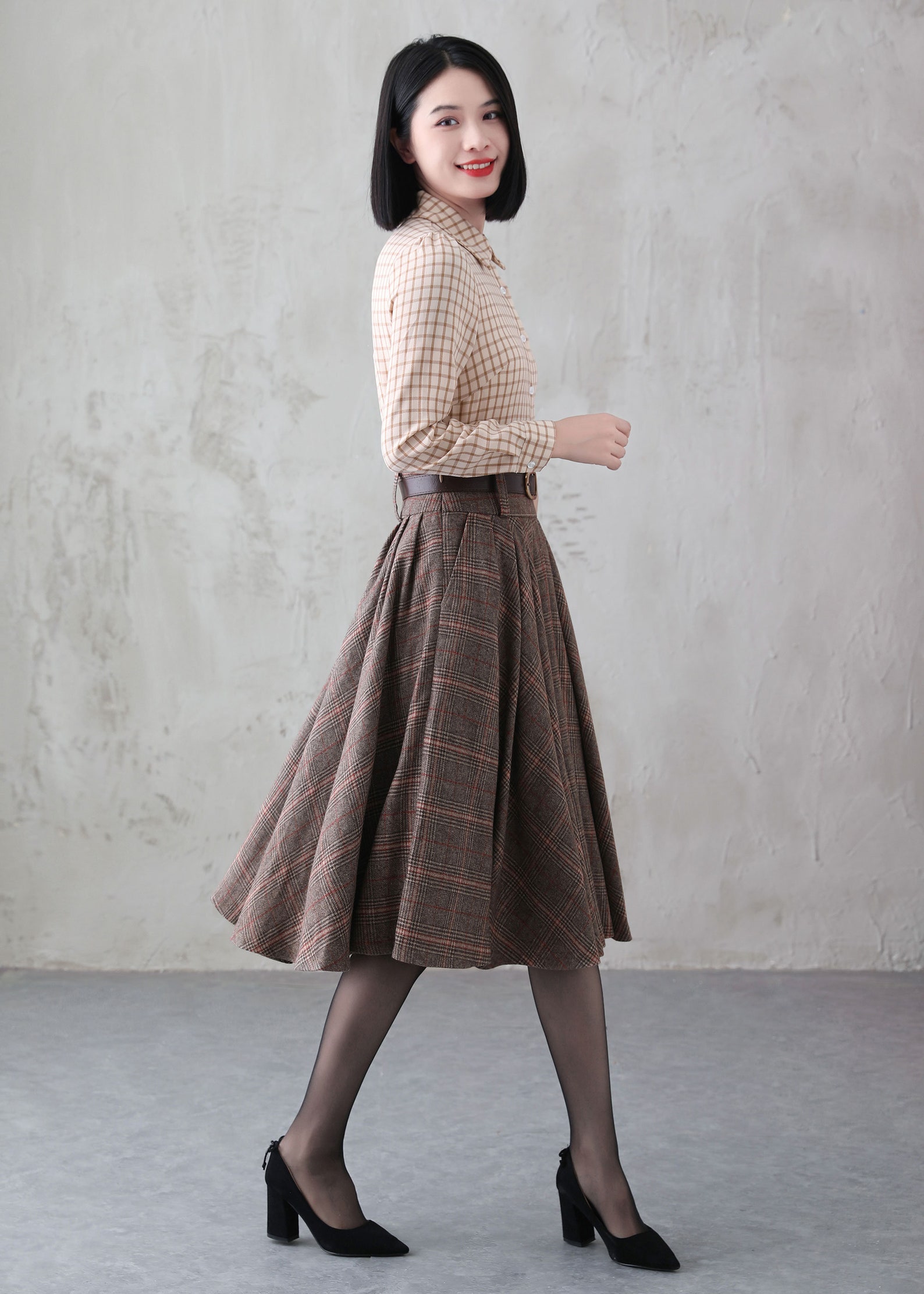 Midi Wool Skirt Wool Plaid Skirt Winter Circle Wool Skirt - Etsy