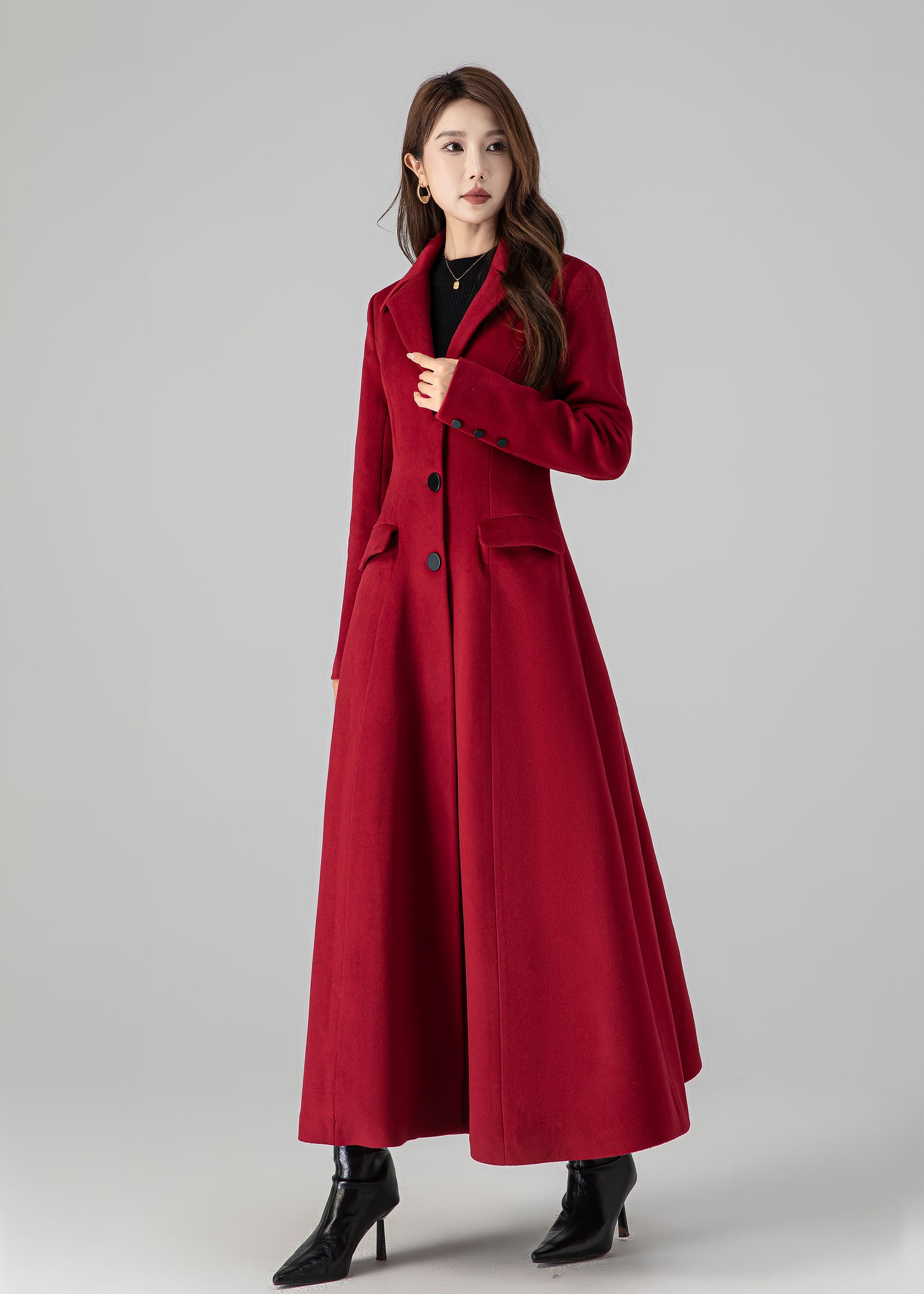 Red Long Winter Wool Trench Coat 4512 Red Long Winter Wool Trench Coat 4512