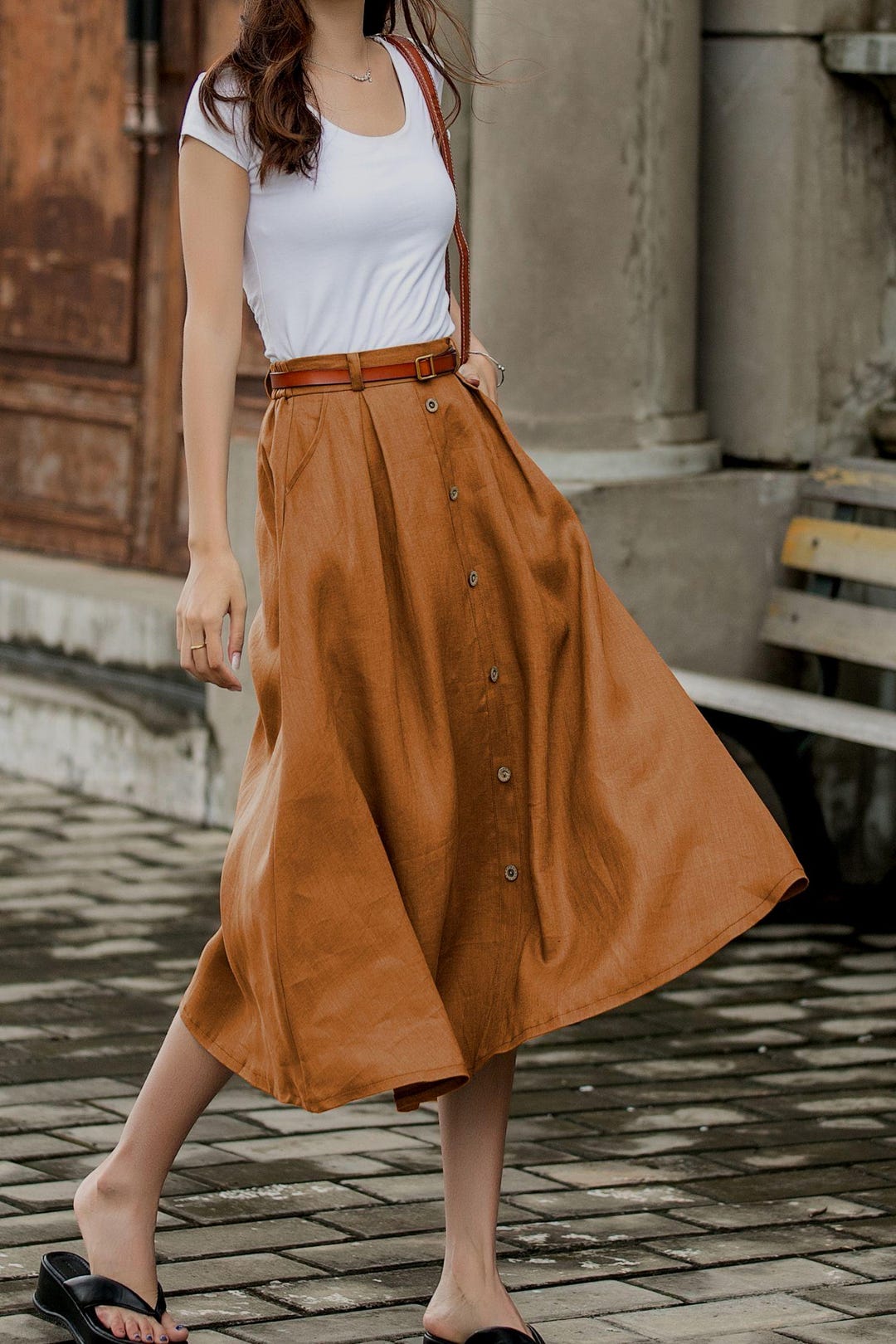 Celine Vintage linen skirt セリーヌ スカート リネン 2014 Celine Layered Pleated Linen Midi Skirt