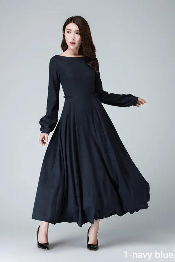 Long sleeve swing maxi dress in Blue 1465 Long sleeve swing maxi dress in Blue 1465