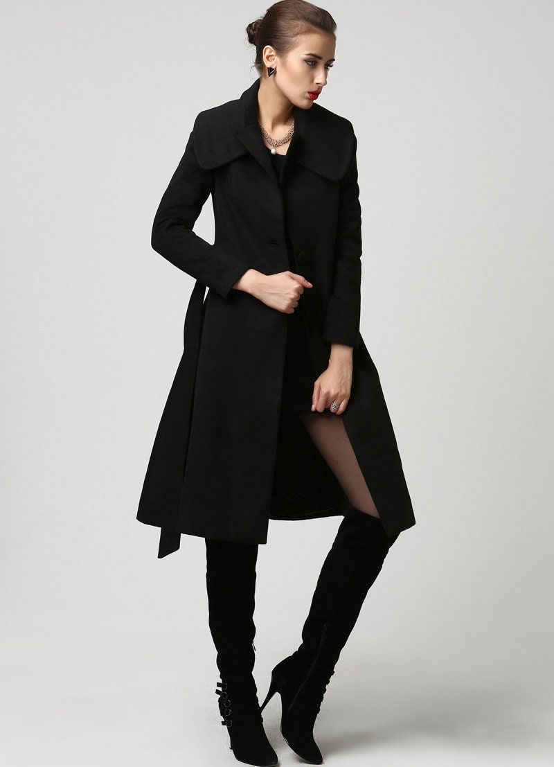 Black wool coat Knee length coat wool coat black coat | Etsy