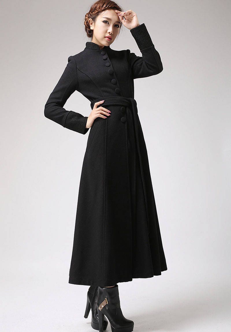 Black coat dress coat mandarin collar long coat womens | Etsy