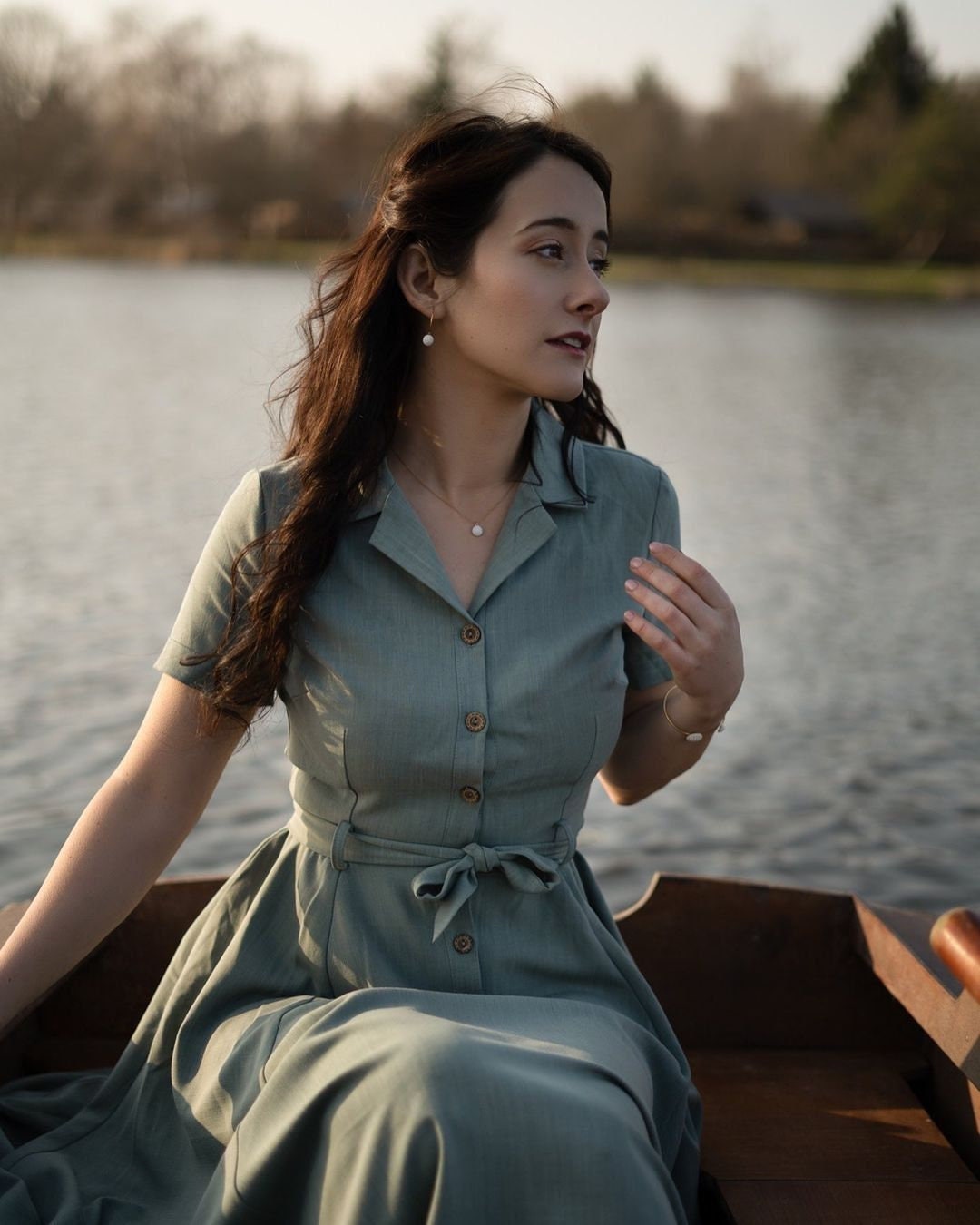 Green Midi Linen Shirtwaist Dress Fit and Flare Swing Dress - Etsy