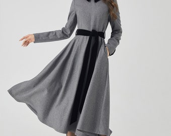 Gray Swing Fit and Flare Wool Dress 4524 Gray Swing Fit and Flare Wool Dress 4524