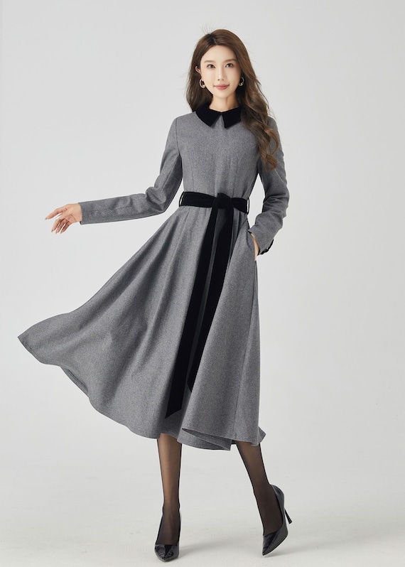 Gray Swing Fit and Flare Wool Dress 4524 Gray Swing Fit and Flare Wool Dress 4524
