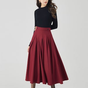 Wool skirt, Midi wool skirt, Swing wool skirt, Burgundy wool skirt, Womens wool skirt, Autumn and winter skirt, Custom skirt, Xiaolizi 4528 image 8