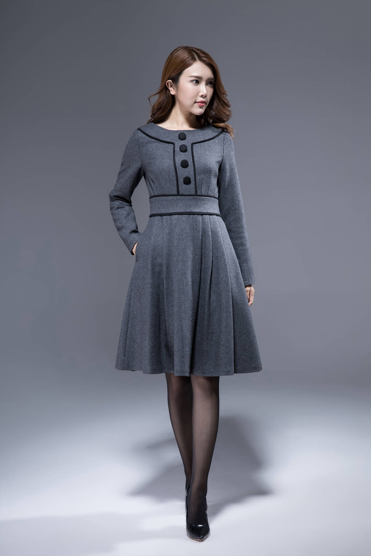 Winter Dress Women Dark Gray Wool Dress Knee Length Dress Etsy Canada
