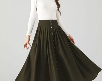 Wool Skirt, Swing Pleated Wool Skirt, Long Wool Skirt