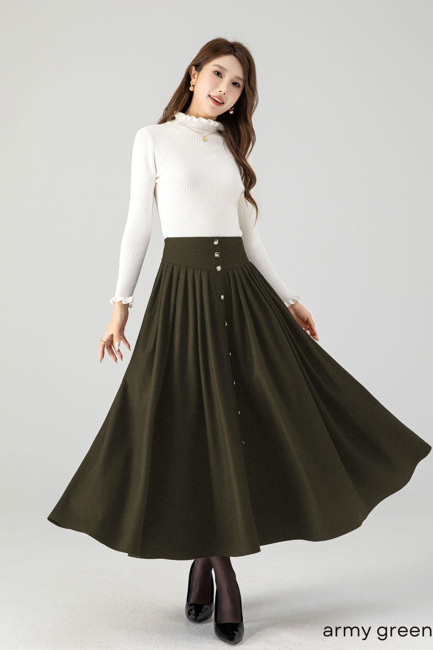 Swing black long pleated wool skirt 4611 Swing black long pleated wool skirt 4611