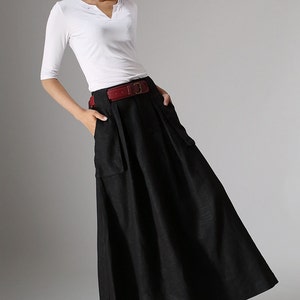 Long Black A Line Skirt, Pockets Skirts, Linen Skirt, Womens Skirts ...