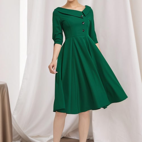 green emerald velvet dress Solid Black 1940's Swing Dress by Hemet – Glitz Glam and Rebellion
