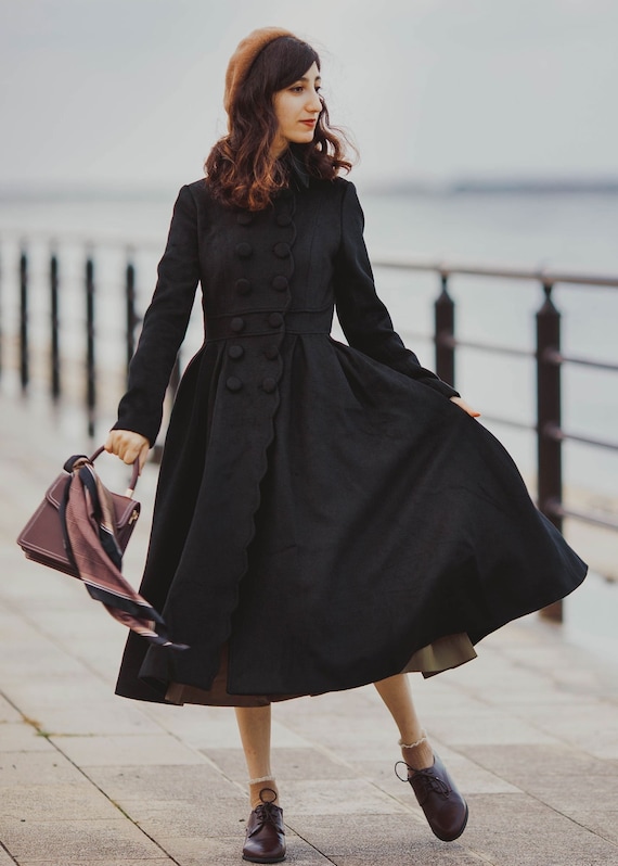 Black Wool Coat, Womens Double-breasted Wool Princess Coat, Winter Warm Swing Wool Coat, Stylish Coat, Vintage Inspired Wool Coat 3220 - Etsy Black Wool Coat, Womens Double-breasted Wool Princess Coat, Winter Warm Swing Wool Coat, Stylish Coat, Vintage Inspired Wool Coat 3220 - Etsy