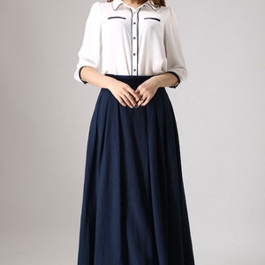 Pleated maxi skirt, Long linen skirt, Blue skirt, linen skirt, modern skirt, skirt with pockets, linen clothing, spring summer outwear 0855 image 2