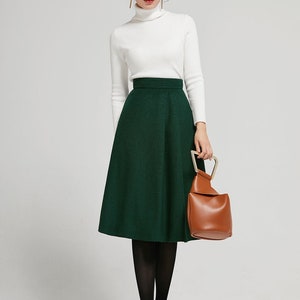 A line Midi skirt, Midi wool skirt, wool skirt, woman skirt, black winter skirt, fitted skirt, handmade skirt, warm winter skirt 1636 Green-2303