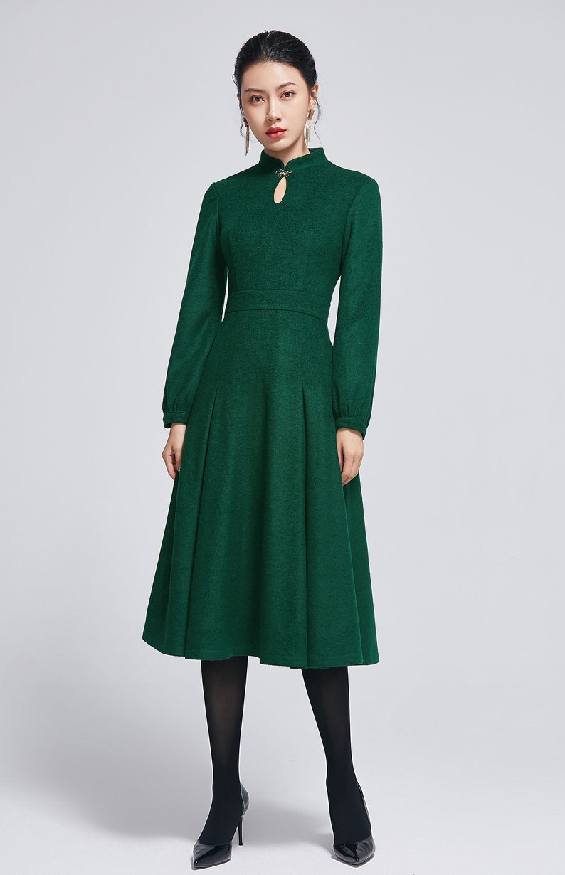 Vintage inspired wool dress green dress for women Midi dress | Etsy
