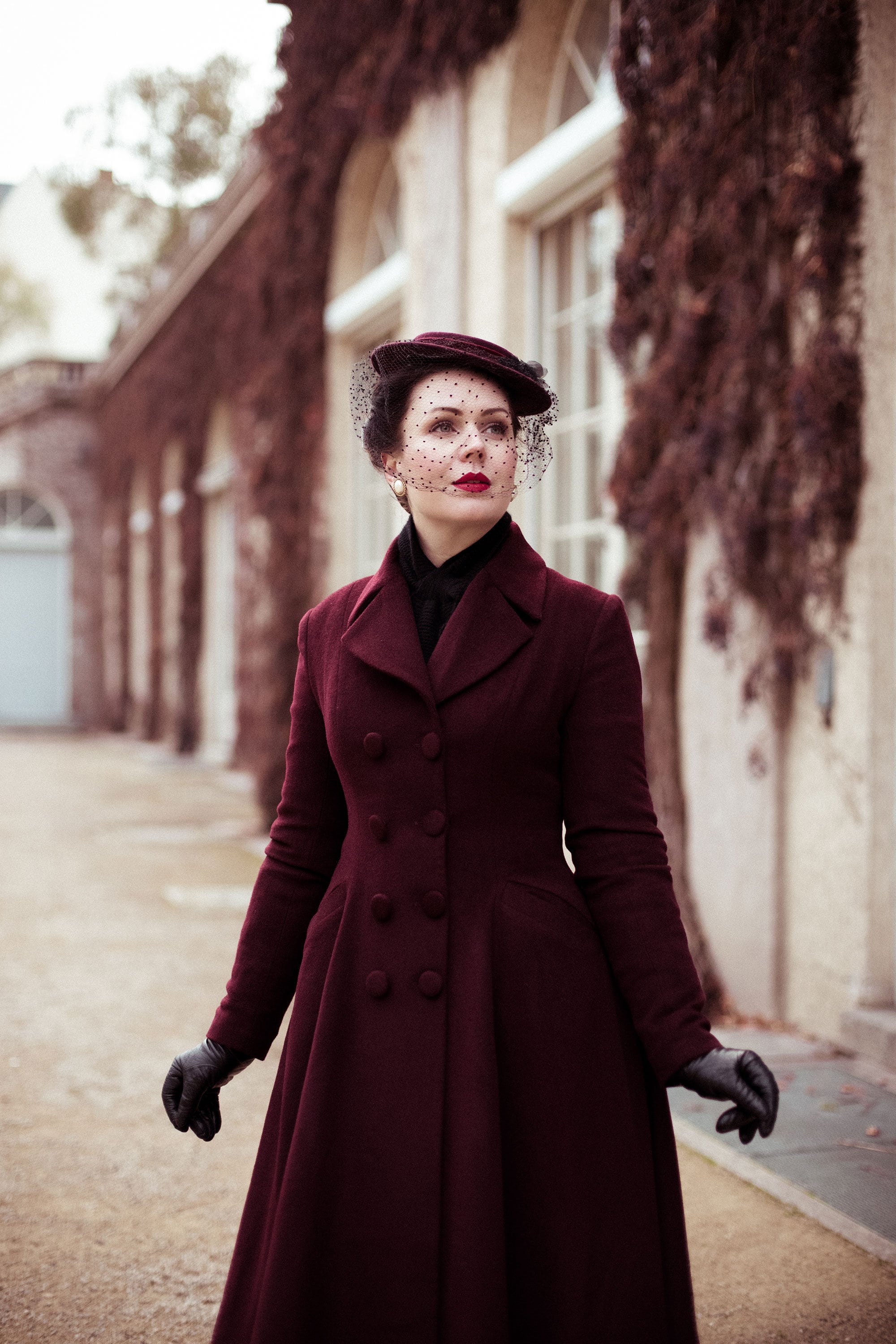 Burgundy Long Wool Coat, Swing Princess Coat, Double