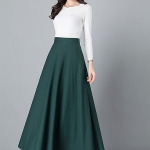Green Linen Skirt, Maxi Cotton Linen Skirt, Elastic Waist Linen Skirt ...