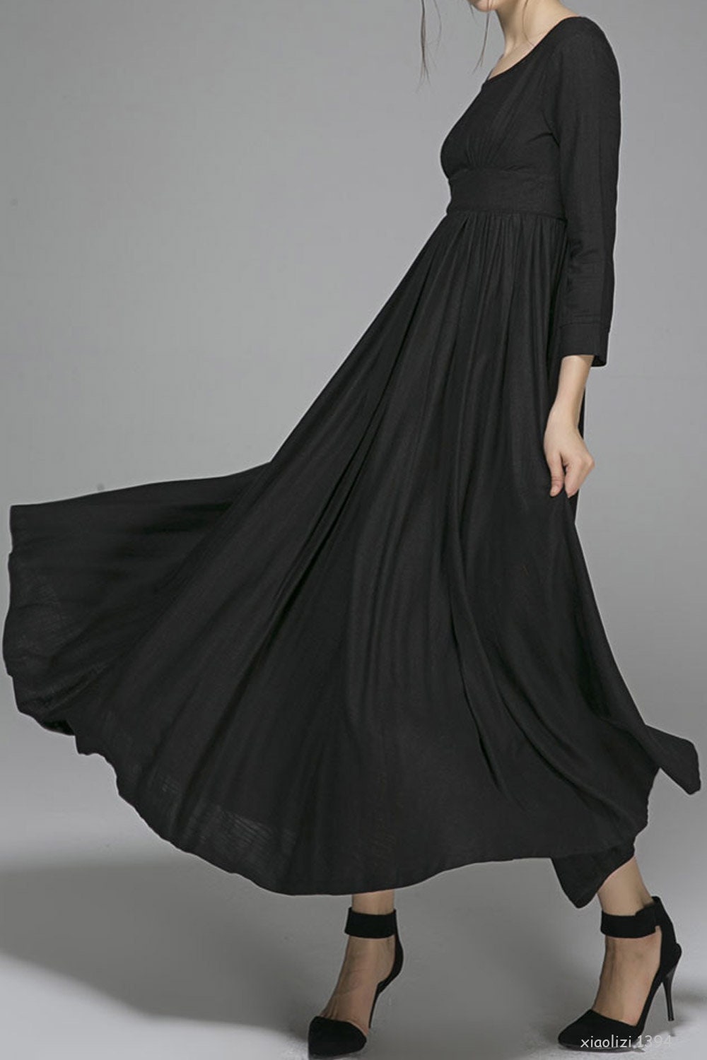 Empire Waist Dress Vintage Style Maxi Dress Black Linen | Etsy