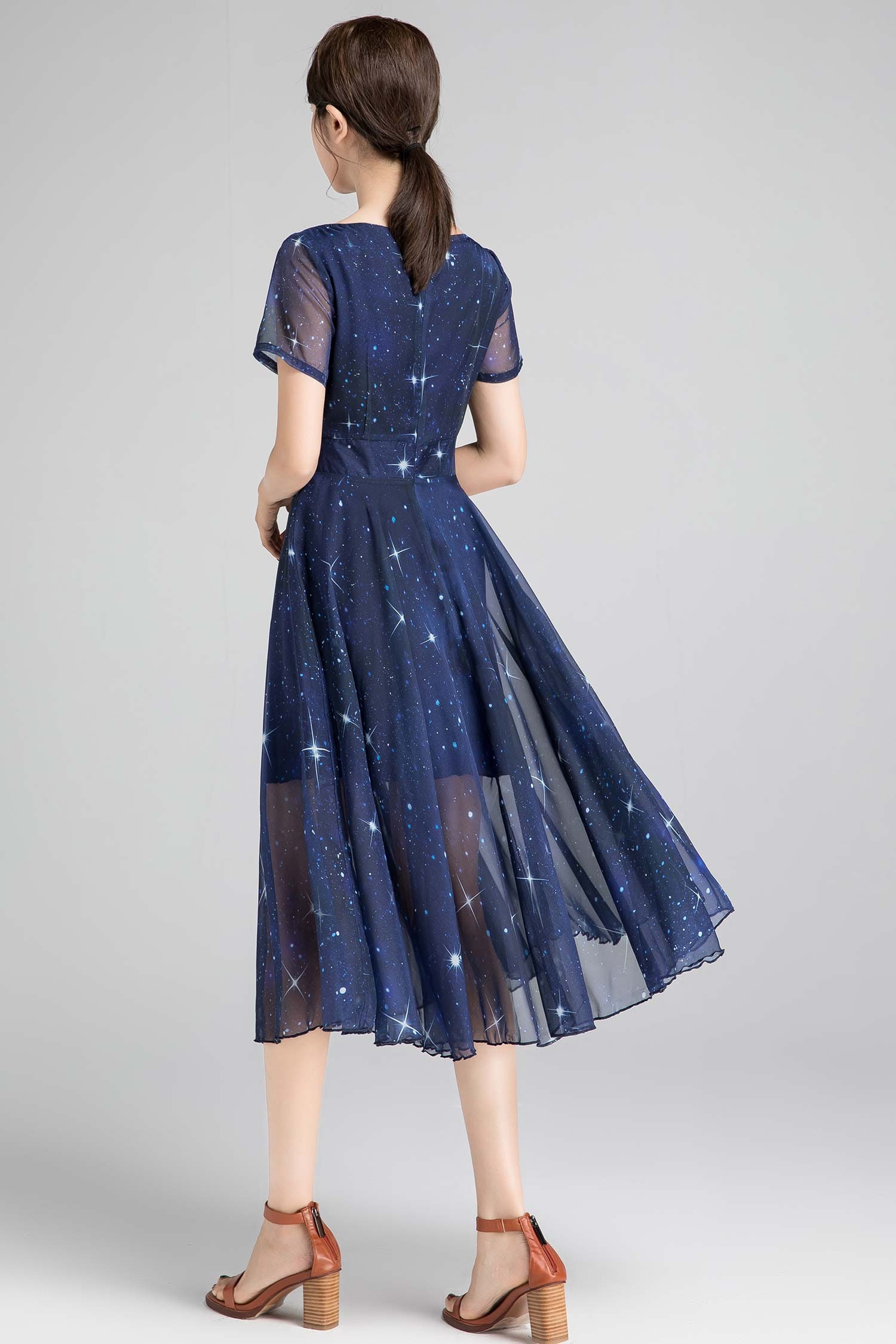 Starry Night Out Swing Dress Short sleeve Chiffon dress fit | Etsy