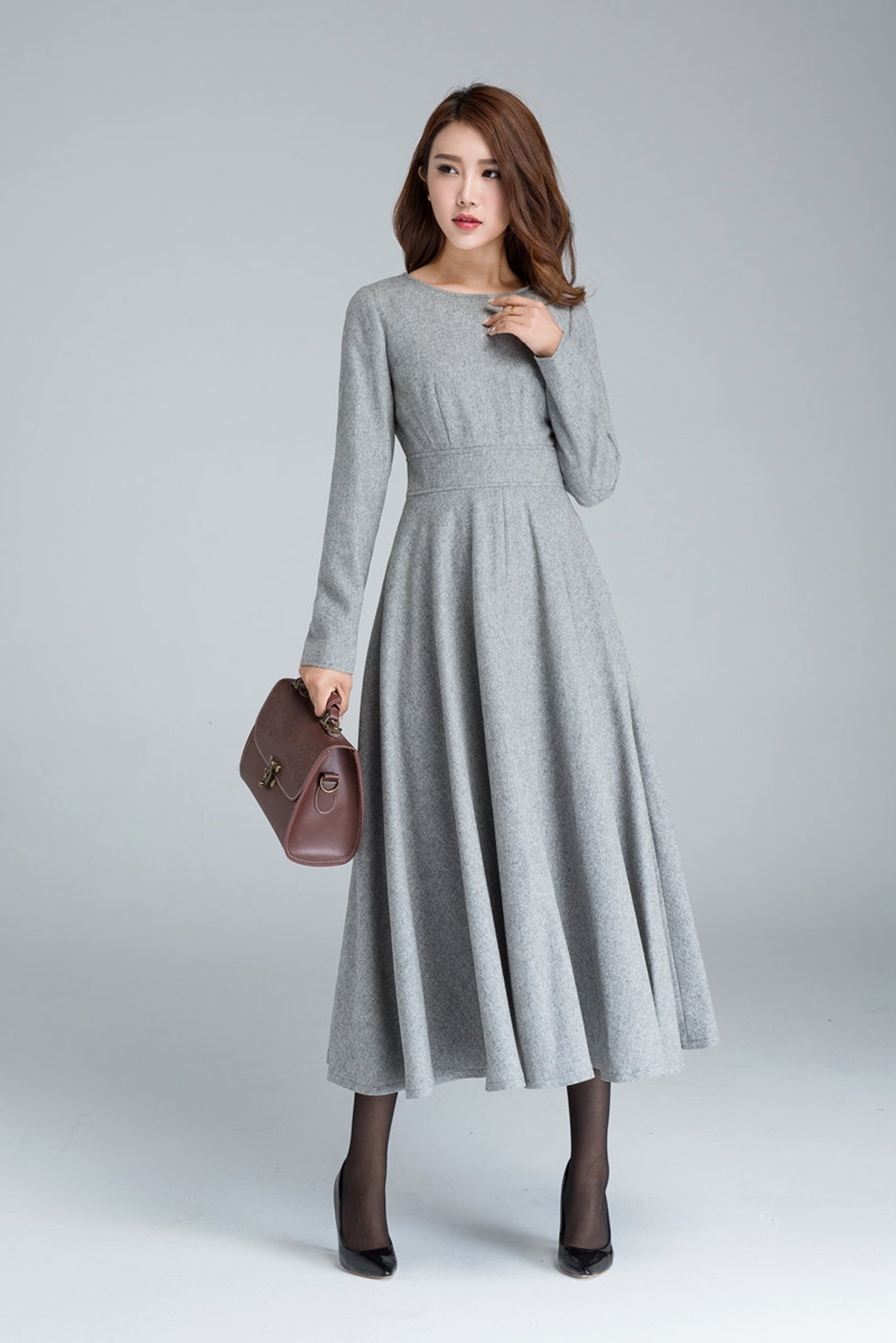 Long sleeve wool dress Gray dress Wool dress woman dress | Etsy