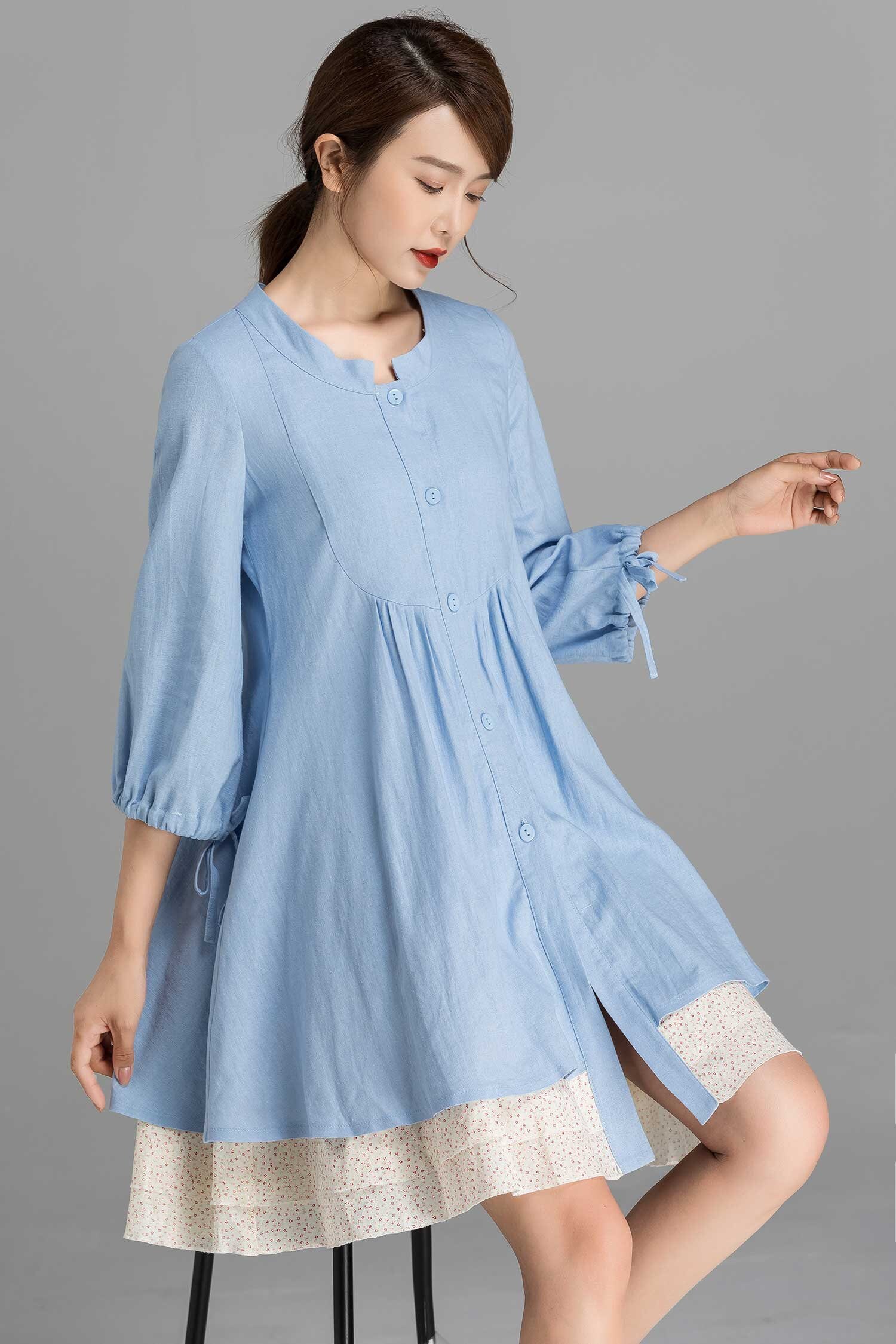 Linen dress Linen tunic Tunic dress Womens dress Blue Etsy