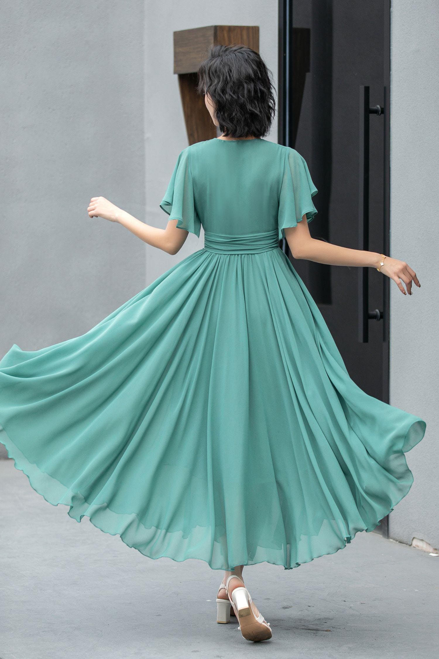 Summer Maxi Prom Chiffon Dress | Xs Green Boho Swing 5859 Handmade By Xiaolizi Summer Maxi Prom Chiffon Dress | Xs Green Boho Swing 5859 Handmade By Xiaolizi