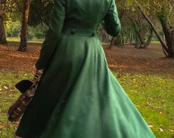 Winter Warm Wool Coat for Women, Long Wool Outwear, Green