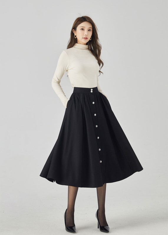 Wool Skirt, Midi Wool Skirt, Swing Pleated Wool Skirt, Black Wool Skirt,  Womens Winter Skirt, Buttons up Skirt, Custom Skirt, Xiaolizi 4538 -  UK