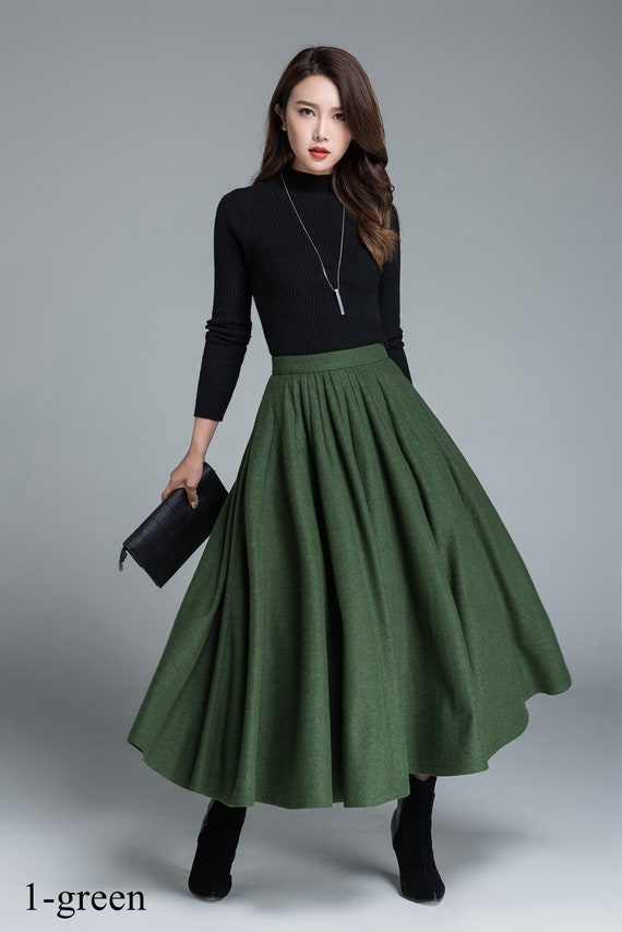 50s Green Long Wool Skirt, Wool Circle Skirt, Vintage Inspired Pleated Long Skirt, High Waist Skirt, Swing Skirt, Autumn Winter Skirt 1641 - Etsy 50s Green Long Wool Skirt, Wool Circle Skirt, Vintage Inspired Pleated Long Skirt, High Waist Skirt, Swing Skirt, Autumn Winter Skirt 1641 - Etsy