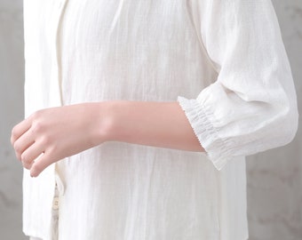 リネンシャツ、ホワイトリネンブラウス、レディースシャツ、レディース