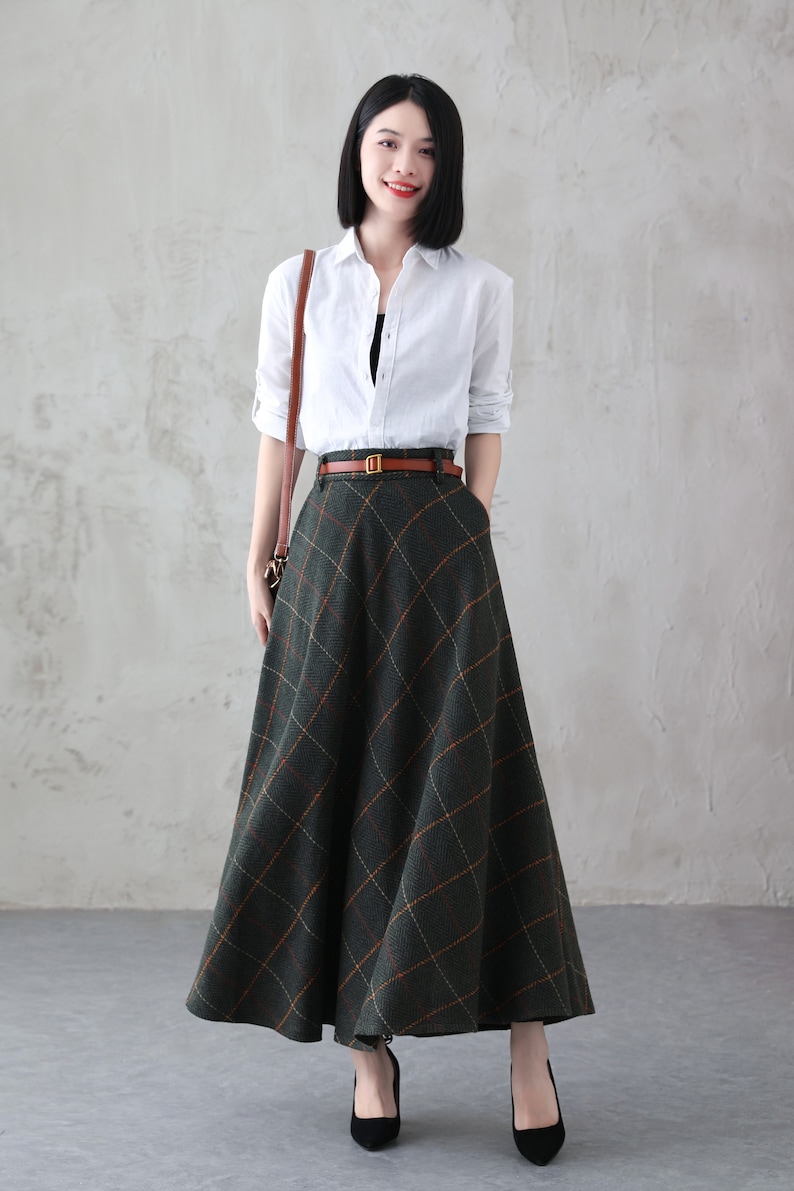 Wool Skirt, Long Wool Plaid Skirt, Tartan Wool Maxi Skirt, Vintage Inspired Swing Skirt, A Line Flared Skirt, Full Fall Winter Skirt 3102 4-Plaid 3841