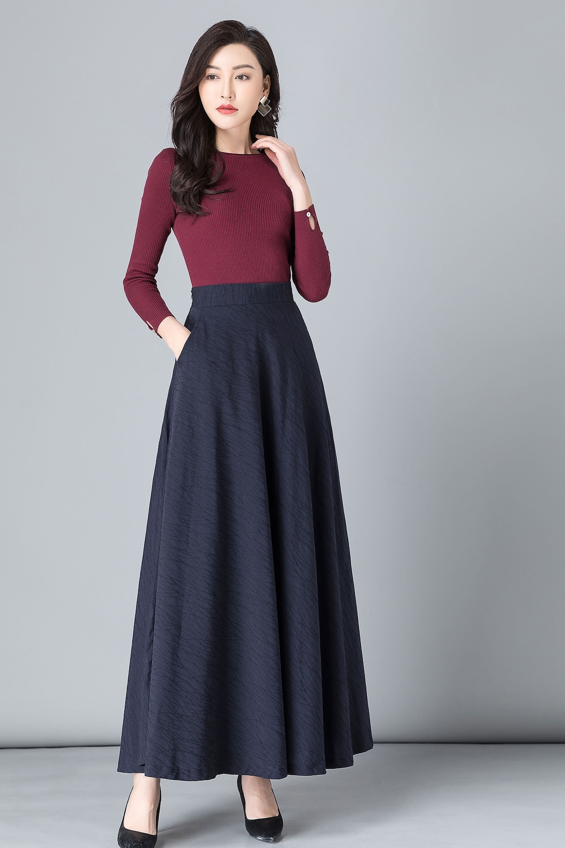 Blue skirt Maxi cotton Linen skirt Elastic waist Linen | Etsy