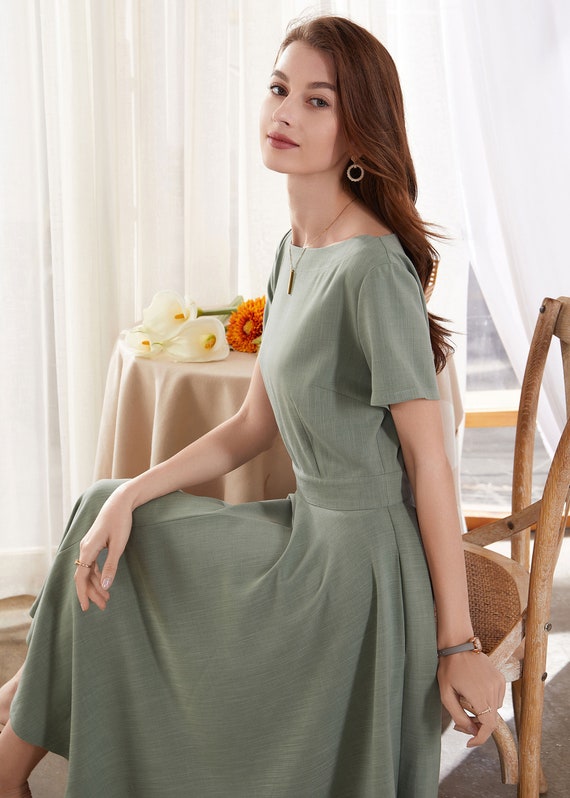 Womens summer Boat Neck Swing Midi Dress 3380# Womens summer Boat Neck Swing Midi Dress 3380#